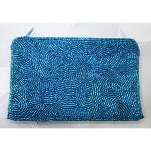 VTG Bloomingdales Blue-Sky Blue Floral Beaded Purse 6"